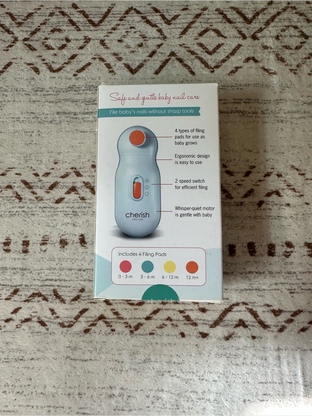 Cherish Baby Electric Nail File in Light Blue with Coral Accent